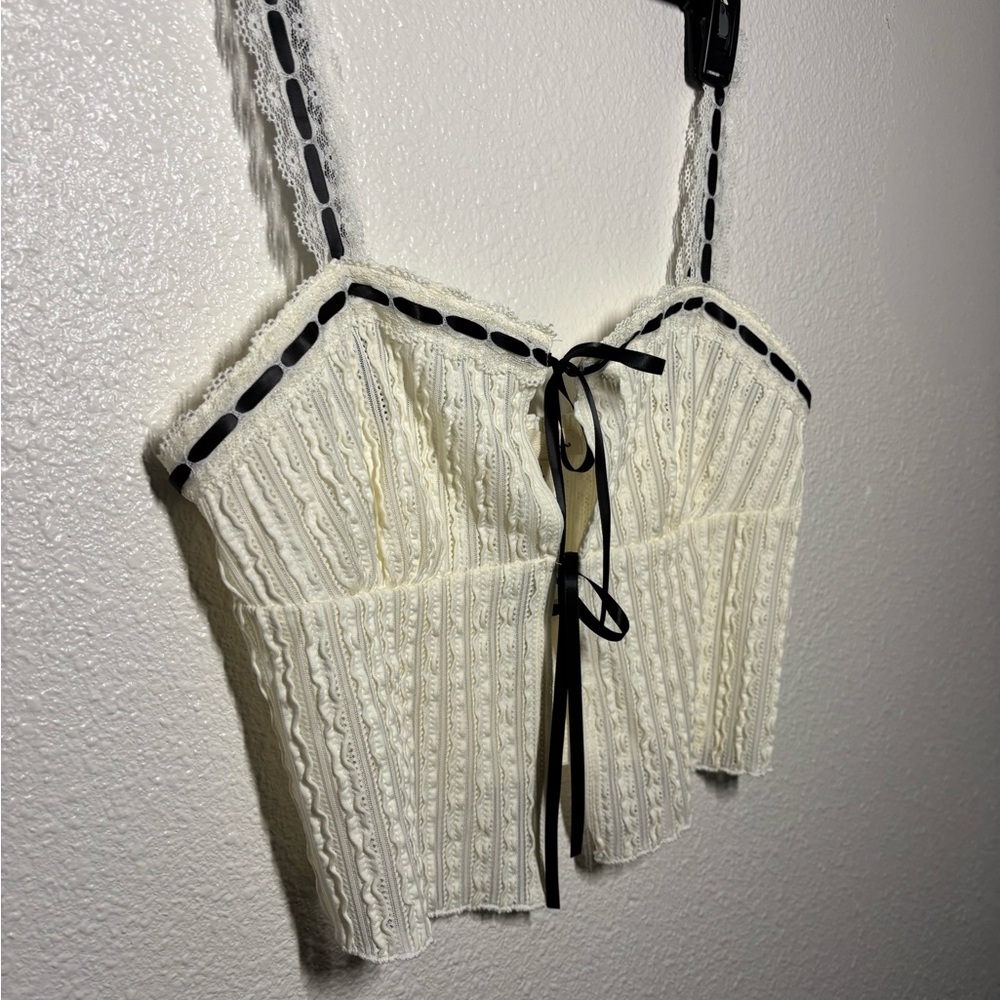 White Smocked Tie Front Camisole